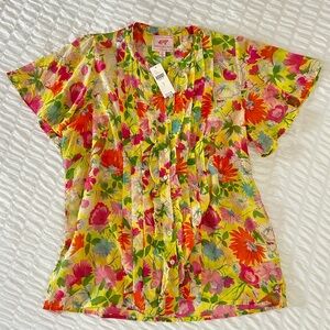 Anthropologie BANJANAN Floral Ruffle Blouse NWT Size L